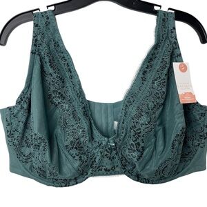 New Cacique Unlined Full Coverage Green Lace Underwire Bra